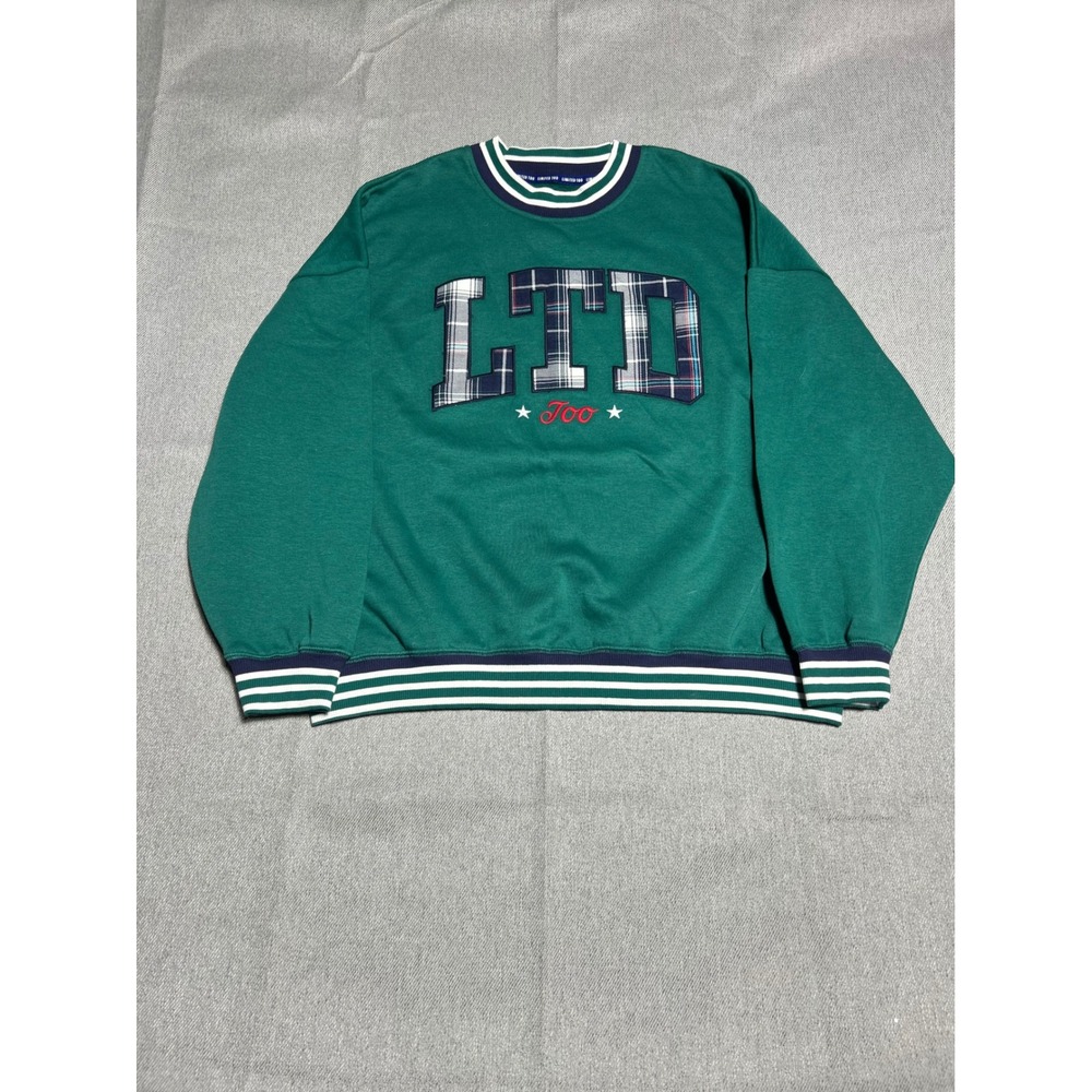 Limited Too Sweatshirt‎ Girls XL 16/18 Green LTD Plaid Oversized Striped Trim